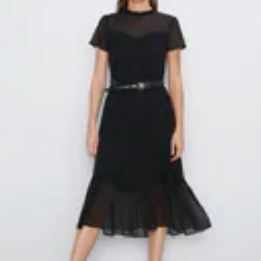 Black appliqué Polk a dot midi dress